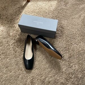 Everlane 90’s Black Leather Ballet Flats Flat Square Toe Made in Italy